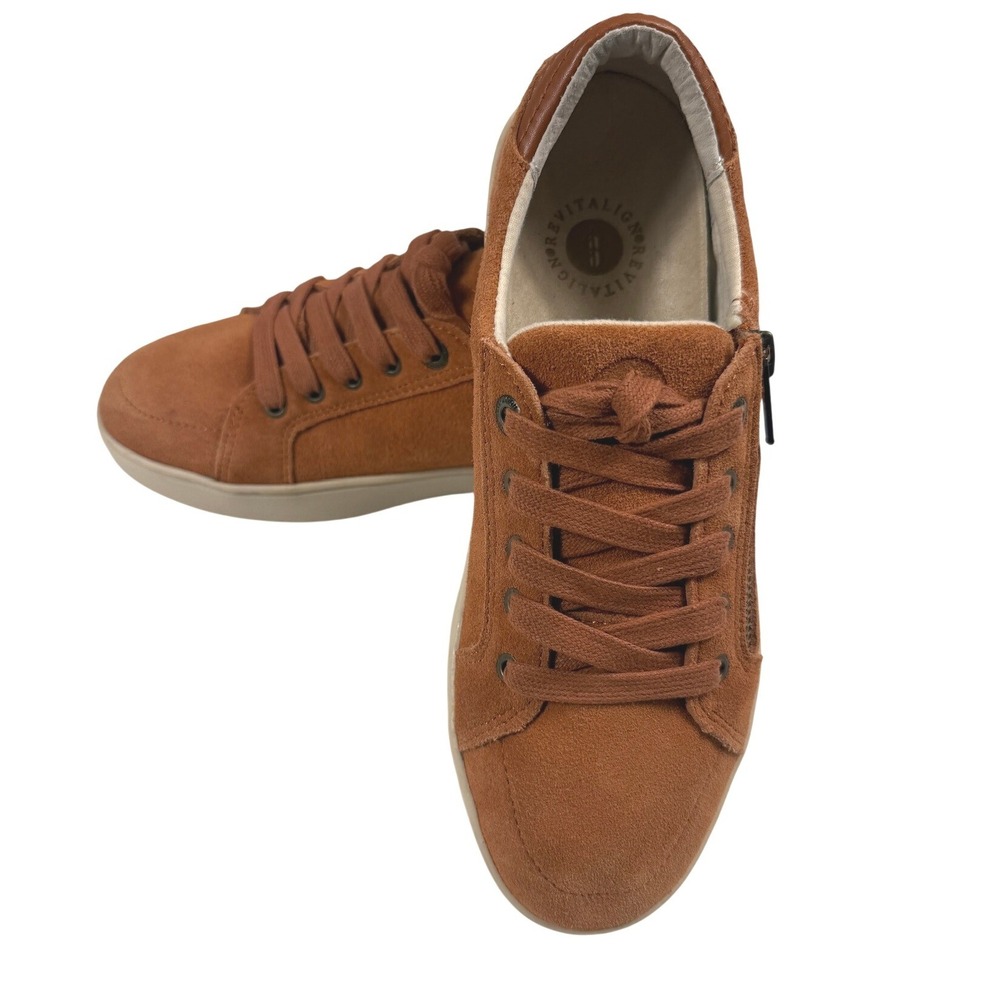 Revitalign Wrigley Low Top Sneakers Shoes Brown Side Zip Women's 8D Wide